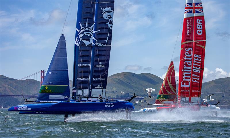 USA SailGP Team and Emirates Great Britain SailGP Team in action on Race Day 2 of the Mubadala SailGP Season 3 Grand Final in San Francisco - May 2023 - photo © Felix Diemer/SailGP