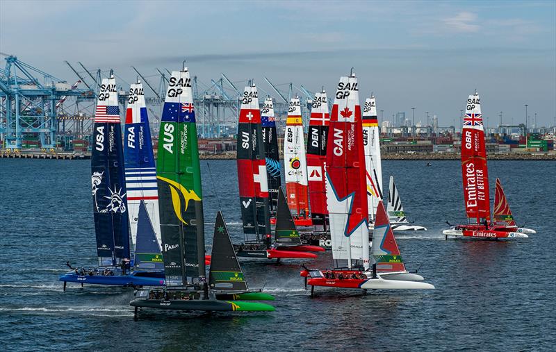 The SailGP fleet in action on Race Day 1 of the Oracle Los Angeles Sail Grand Prix at the Port of Los Angeles, in California, USA. 22nd July photo copyright Ricardo Pinto for SailGP taken at Los Angeles Yacht Club and featuring the F50 class