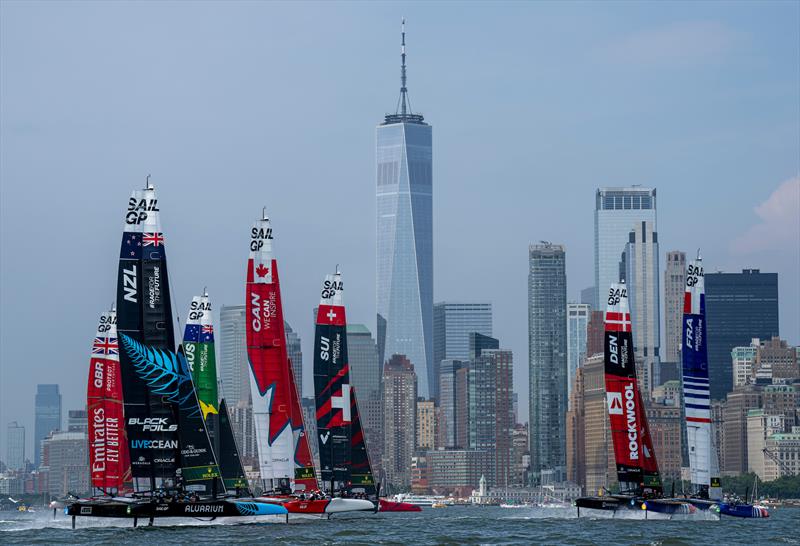 New Zealand SailGP Team helmed by Peter Burling lead the SailGP fleet on Race Day 1 of the Mubadala New York Sail Grand Prix in New York, USA - photo © Bob Martin/SailGP
