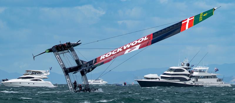 Rockwool Denmark shows off her foils - Day 2 ITM New Zealand SailGP - January 19, 2025 - Auckland photo copyright Felix Diemer/SailGP taken at Royal New Zealand Yacht Squadron and featuring the F50 class