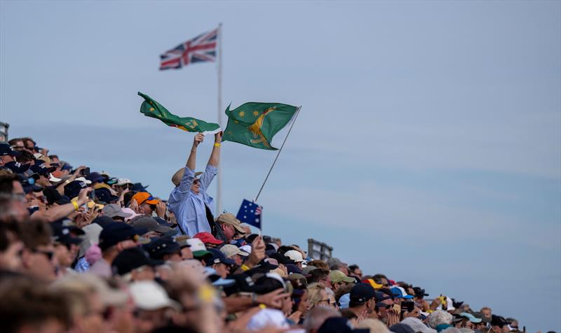 Australia fans cheer on the BONDS Flying Roos SailGP Team in the Grandstand on Race Day 1 of the Emirates Great Britain Sail Grand Prix in Portsmouth, UK - photo © Jason Ludlow for SailGP