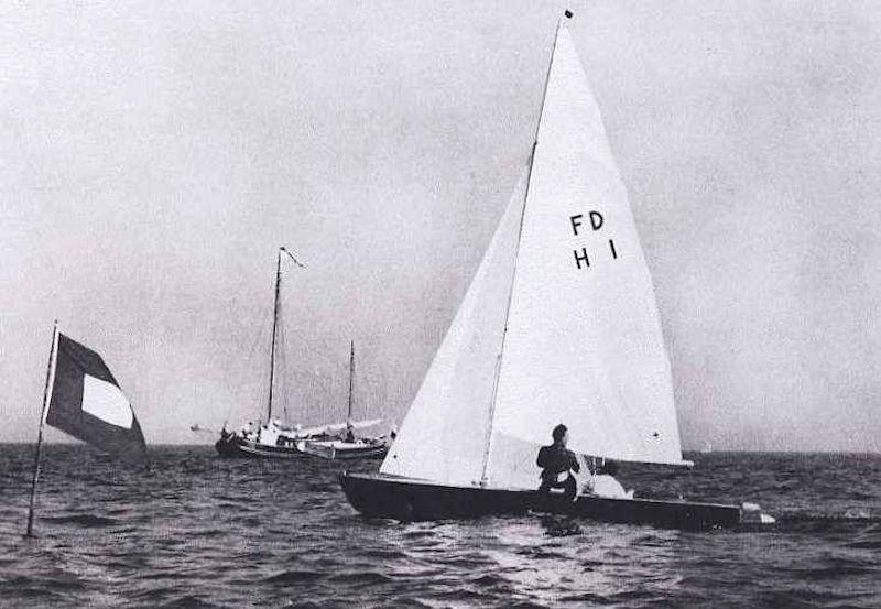 The early Flying Dutchman would quickly go through a number of improvements, with the genoa tack moved aft and the rudder mounted on the transom (one plan had it dropping through the stern tank in a cassette) - photo © Austin Farrar Collection / David Chivers