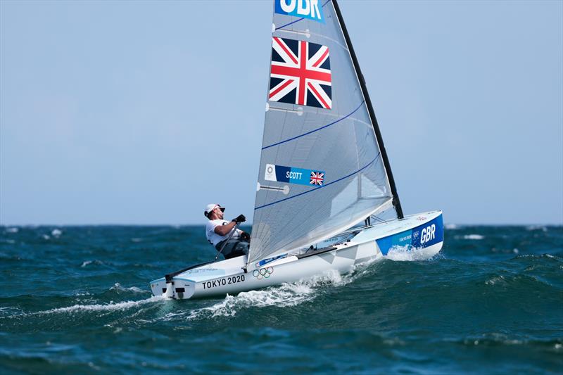 Giles Scott (GBR) in the Finn class on Tokyo 2020 Olympic Sailing Competition Day 5 photo copyright Sailing Energy / World Sailing taken at  and featuring the Finn class