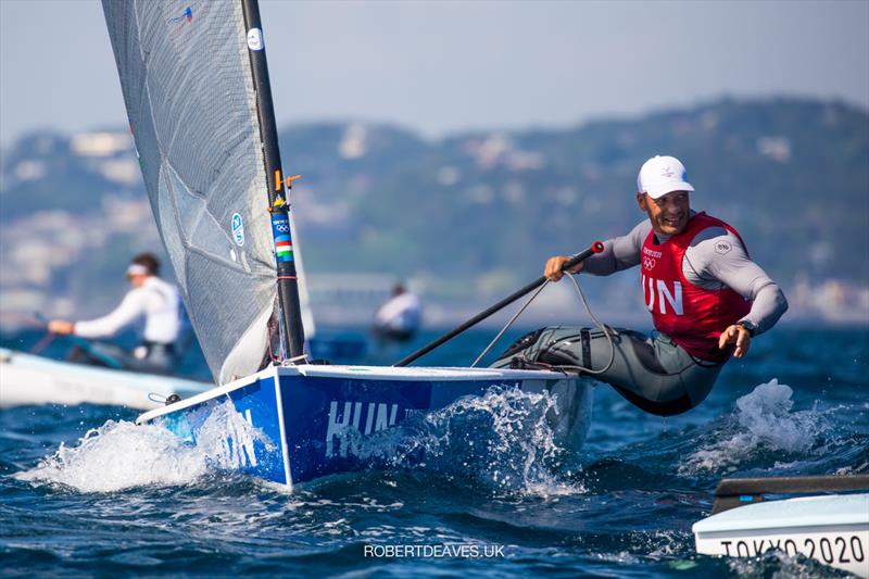 Zsombor Berecz, HUN at the Tokyo 2020 Olympic Sailing Competition day 8 photo copyright Robert Deaves / www.robertdeaves.uk taken at  and featuring the Finn class
