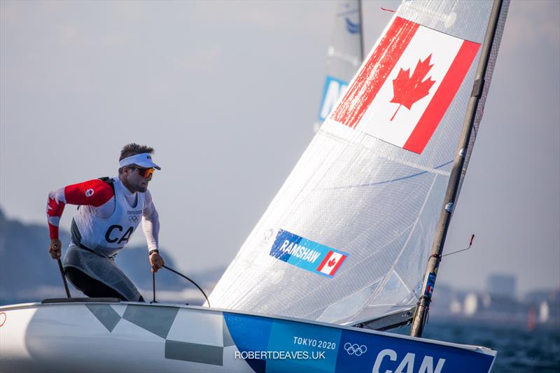 Tom Ramshaw, CAN at the Tokyo 2020 Olympic Sailing Competition day 8 photo copyright Robert Deaves / www.robertdeaves.uk taken at  and featuring the Finn class