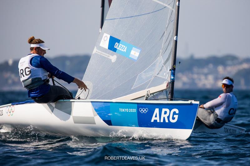 Facundo Olezza, ARG at the Tokyo 2020 Olympic Sailing Competition day 8 photo copyright Robert Deaves / www.robertdeaves.uk taken at  and featuring the Finn class