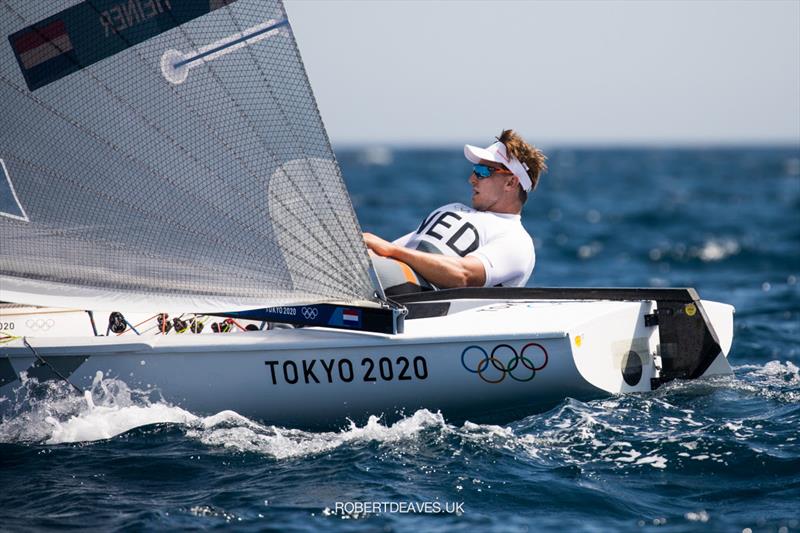 Nicholas Heiner, NED at the Tokyo 2020 Olympic Sailing Competition day 8 photo copyright Robert Deaves / www.robertdeaves.uk taken at  and featuring the Finn class