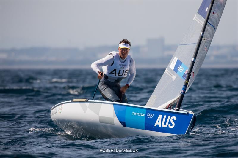 Jake Lilley, AUS at the Tokyo 2020 Olympic Sailing Competition day 8 photo copyright Robert Deaves / www.robertdeaves.uk taken at  and featuring the Finn class