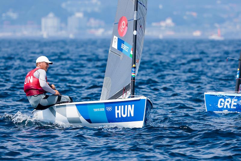 Zsombor Berecz (HUN) on day 7 of the Tokyo 2020 Olympic Sailing Competition photo copyright Sailing Energy / World Sailing taken at  and featuring the Finn class