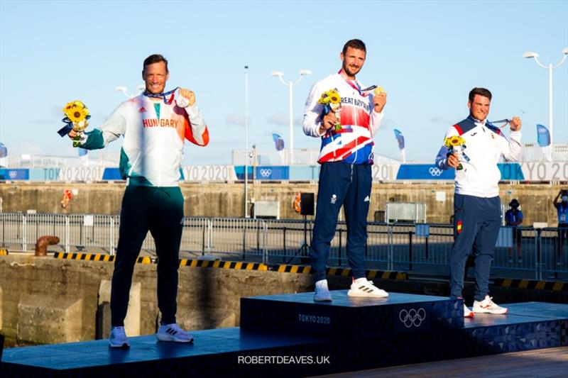 The Finn medalists at Tokyo 2020 photo copyright Robert Deaves taken at  and featuring the Finn class