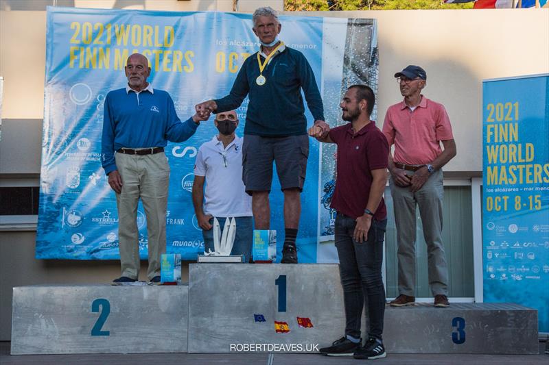 Super Legends. Richard Hart, GBR, Pedro Jiminez Meifren, ESP, Joop Wuijts, NED - 2021 Finn World Masters photo copyright Robert Deaves taken at  and featuring the Finn class