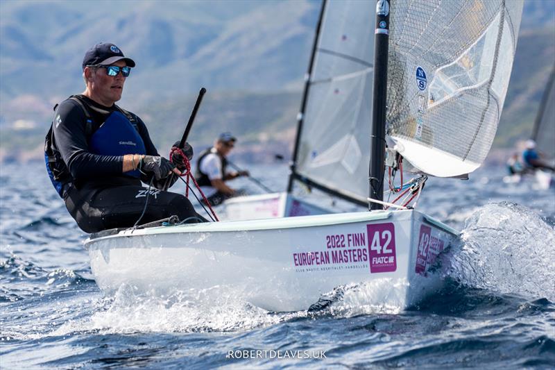 Christoph Burger, SUI - Open Finn European Masters day 3 photo copyright Robert Deaves taken at Club Nàutic Hospitalet-Vandellòs and featuring the Finn class