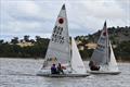 Peter & Seb Durran (15154) and Susannah Gillam & Andrew Butler (14814) during the 2023-24 Fireball Victorian State titles © Will Baum