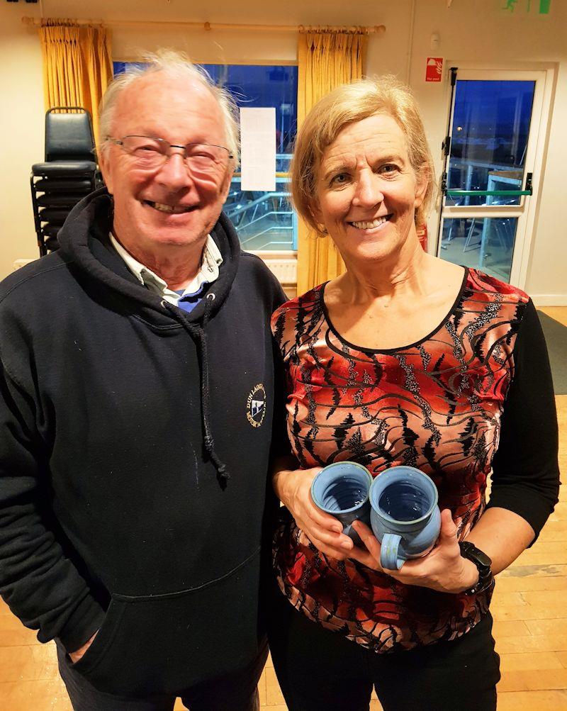 Dun Laoghaire Frostbite Series day 3 - Louise McKenna mug winner with Commodore Frank Guilfoyle photo copyright Frank Miller taken at Dun Laoghaire Motor Yacht Club and featuring the Fireball class