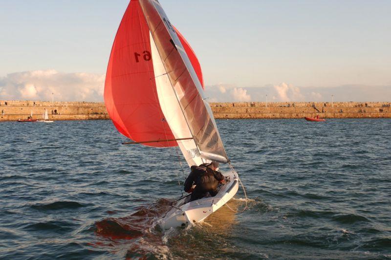 Dun Laoghaire Frostbite Series day 5 - Noel Butler & Stephen Oram execute a gybe en route to the leeward mark photo copyright Cormac Bradley taken at Dun Laoghaire Motor Yacht Club and featuring the Fireball class