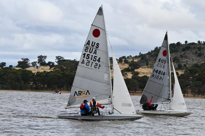 Peter & Seb Durran (15154) and Susannah Gillam & Andrew Butler (14814) during the 2023-24 Fireball Victorian State titles photo copyright Will Baum taken at Cairn Curran Sailing Club and featuring the Fireball class