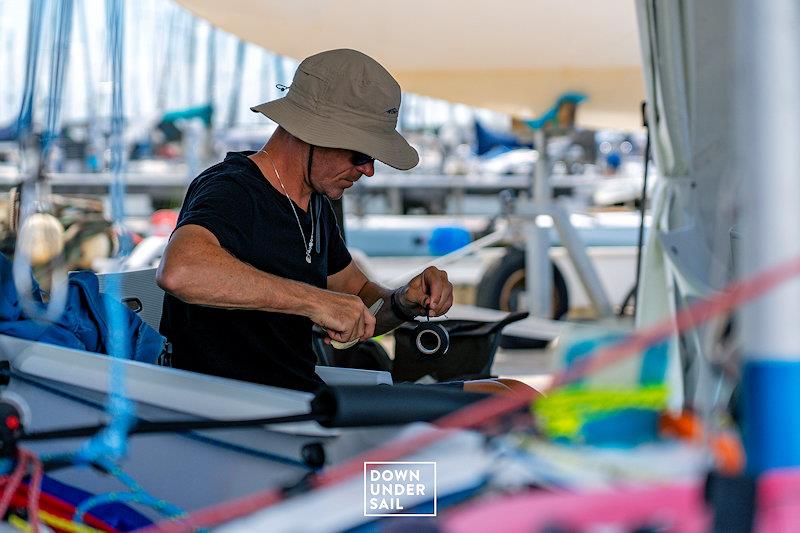 It was a day for boat work as racing was cancelled - Fireball Worlds at Geelong day 3 photo copyright Alex Dare, Down Under Sail taken at Royal Geelong Yacht Club and featuring the Fireball class