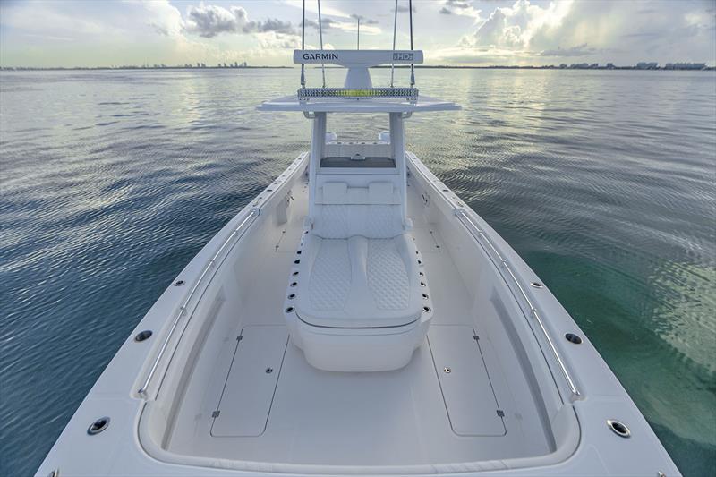 Flat cockpit sole all the way around, below which lies a grid system for huge strength -  Invincible 33 photo copyright Invincible Boats taken at  and featuring the Fishing boat class