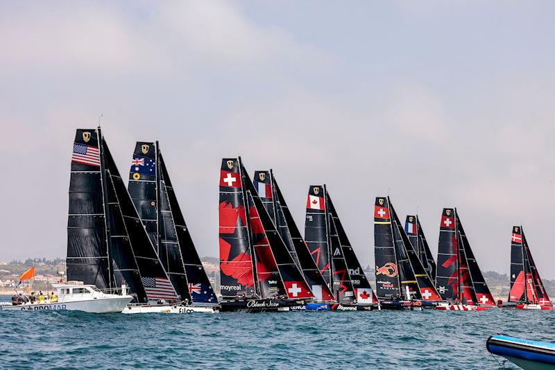 Upwind starts today in light winds at the Lagos GC32 Worlds photo copyright Sailing Energy / GC32 Racing Tour taken at Clube de Vela de Lagos and featuring the GC32 class