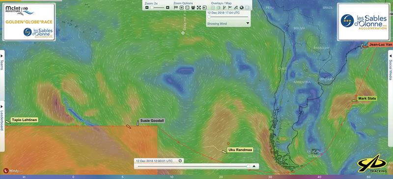 Position of skippers at 12:00 UTC 12.12.18 - Day 164 - Golden Globe Race 2018 photo copyright Golden Globe Race taken at  and featuring the Golden Globe Race class