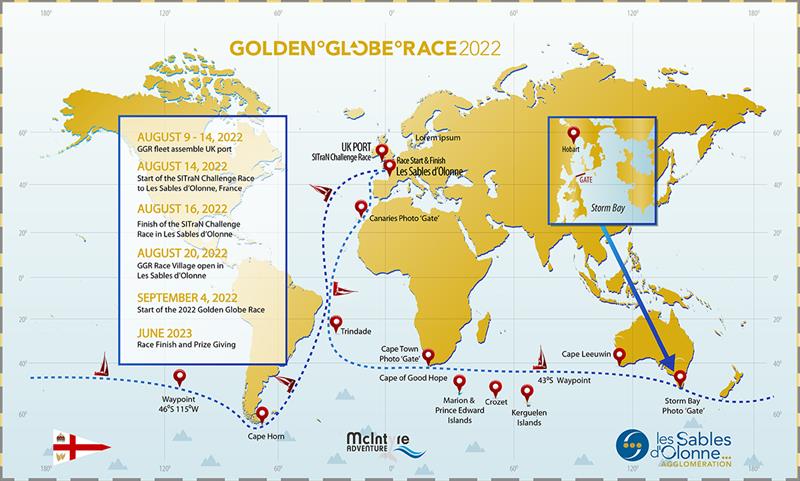 The course for the 2022 Golden Globe Race with the addition of the Island of Trindade as a turning mark, and Cape Town as a second photo gate - photo © Don McIntyre
