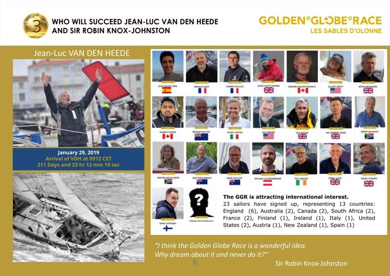 23 competitors from all over the world ready to fight and become part of the legend photo copyright City of Les Sables d’Olonne taken at  and featuring the Golden Globe Race class