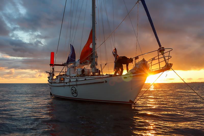 Elliott Smith mooring in Lanzarote for the night, resting and doing maintenance. The GGR spirit photo copyright GGR2022 / Nora Havel taken at  and featuring the Golden Globe Race class