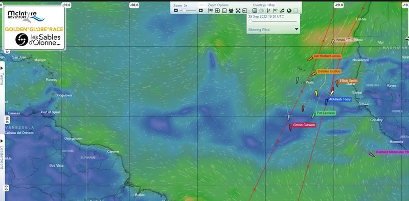 The Inter-Tropical Convergence Zone with light winds and squalls, or Doldrums are extending from 3°N to 10° N (deep Blue areas) .Leaders, Tapio Lehtinen and Pat Lawless are about to enter photo copyright GGR2022 taken at  and featuring the Golden Globe Race class