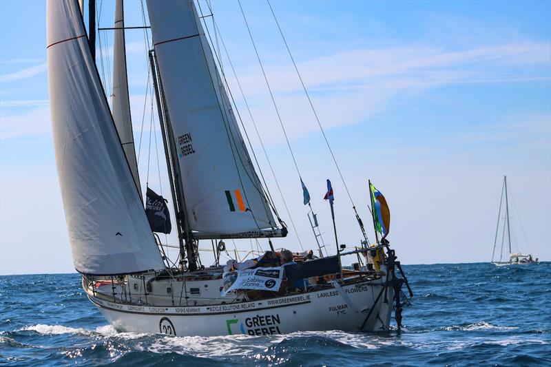 Pat Lawless - ` GREEN REBEL ` broke a solent staysail halyard but at least his knee, ribs and shoulder are getting better! photo copyright Nora Havel / GGR2022 taken at  and featuring the Golden Globe Race class