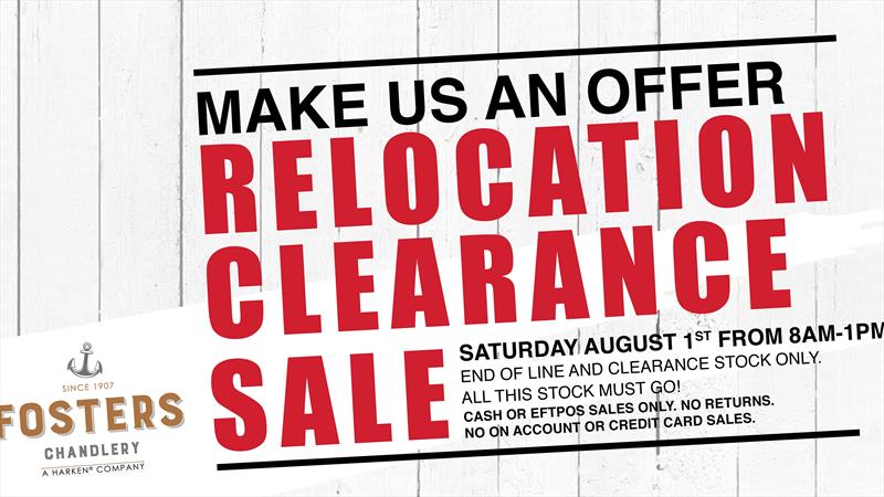 Fosters Harken will hold a one day relocation clearance sale on August 1 photo copyright Fosters Harken taken at  and featuring the  class
