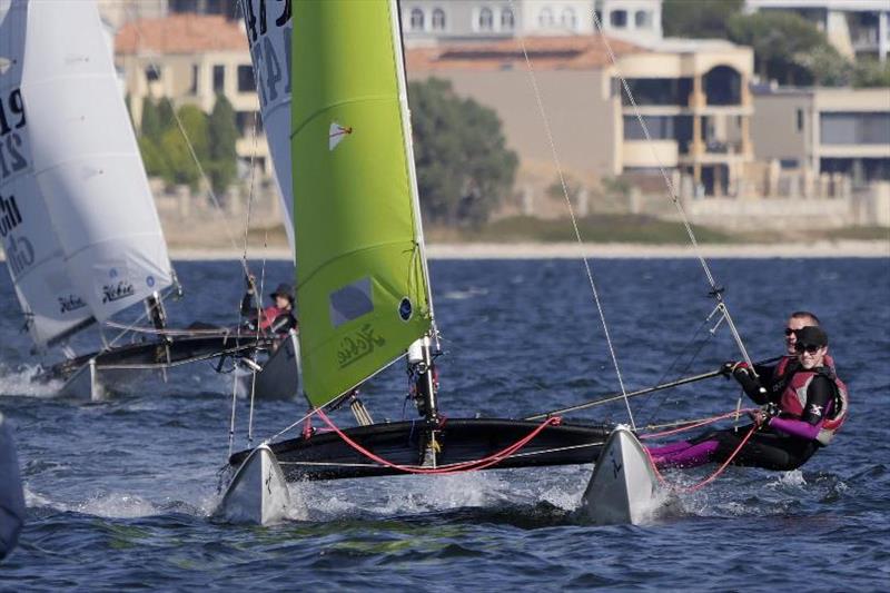 Peter and Samantha enjoying the reach back to the shore - Hobie 16 State Championships 2019 - photo © Lindsay Preece / Ironbark Photos