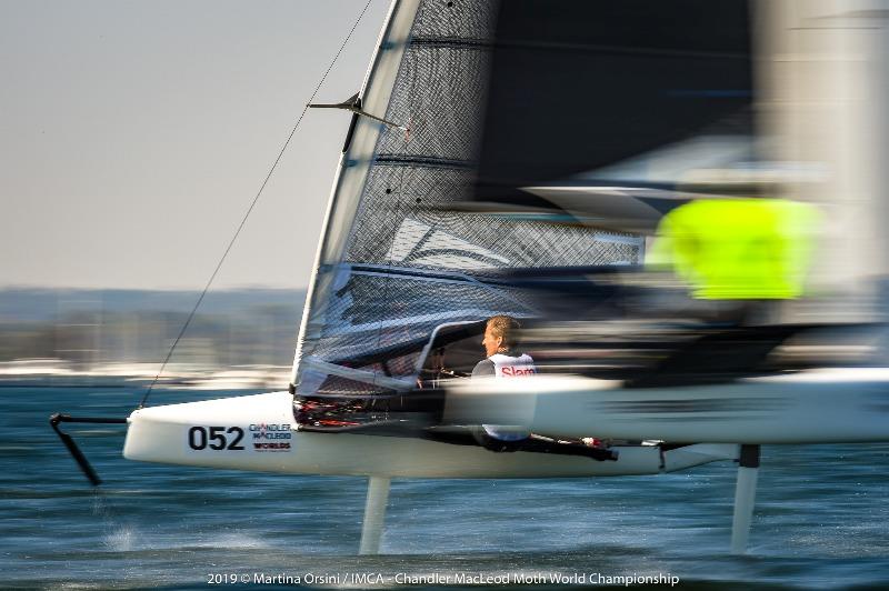 Kai Adolph racing in the Gold Fleet on the first day of finals at the Chandler Macleod Moth Worlds photo copyright Martina Orsini taken at Mounts Bay Sailing Club, Australia and featuring the International Moth class