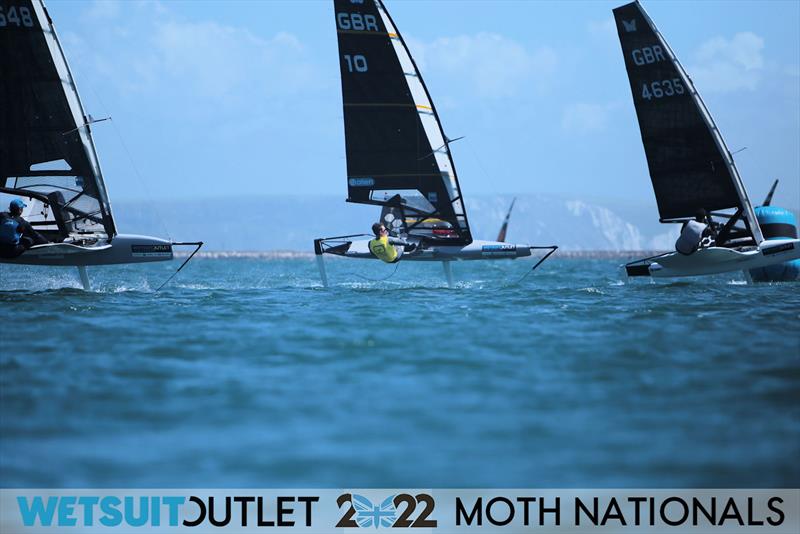 Dylan Fletcher in the pack on Day 3 of the 2022 Wetsuit Outlet UK Moth Class Nationals at the WPNSA photo copyright Mark Jardine / IMCA UK taken at Weymouth & Portland Sailing Academy and featuring the International Moth class