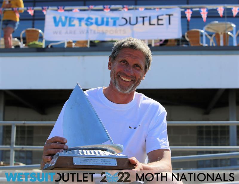 Simon Hiscocks with the trophy after winning the 2022 Wetsuit Outlet UK Moth Class Nationals at the WPNSA photo copyright Mark Jardine / IMCA UK taken at Weymouth & Portland Sailing Academy and featuring the International Moth class