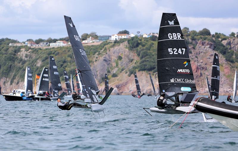 GBR 5247, Dylan Fletcher comes in for a port tack start in Race 5 behind GBR 5249 Kyle Stoneham on Wetsuit Outlet International Moth UK Championship Day 2 - photo © Mark Jardine