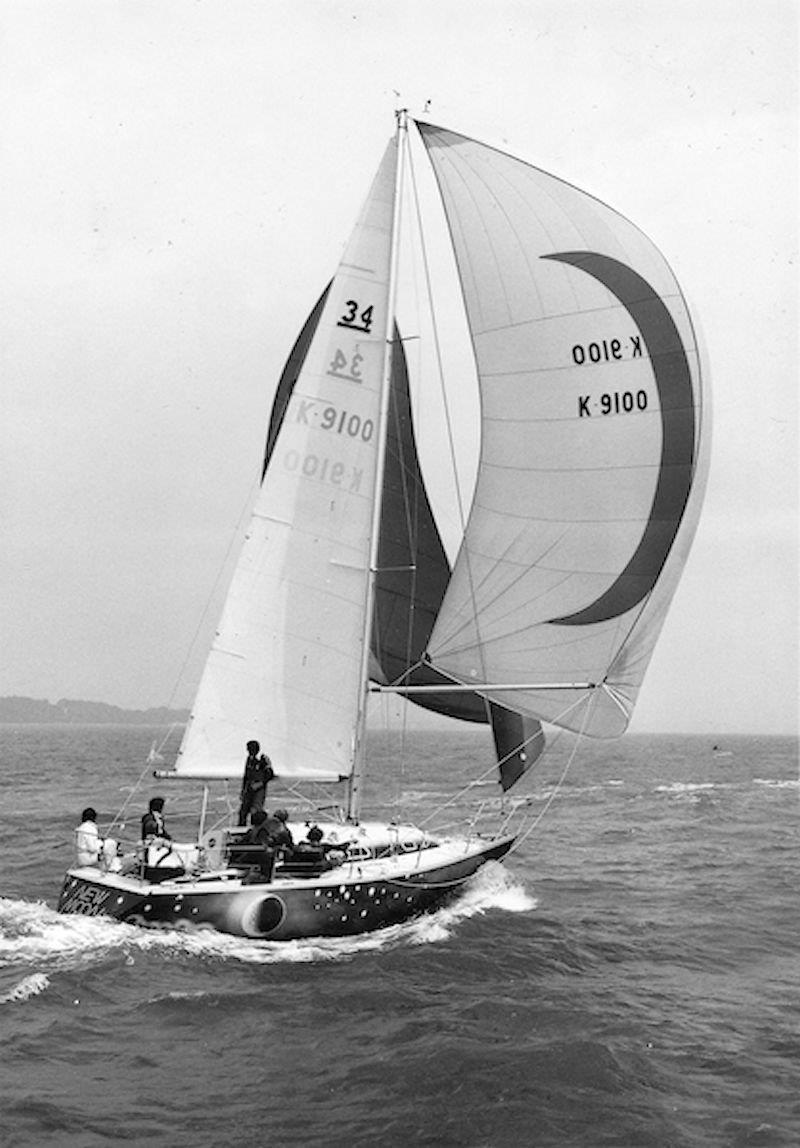 The OD 34 class yacht NEW MOON designed by Doug Peterson and built and skippered by Jeremy Rogers, the first of a new class of one-design yachts, racing under spinnaker in the Solent photo copyright Barry Pickthall / PPL taken at  and featuring the IOR class