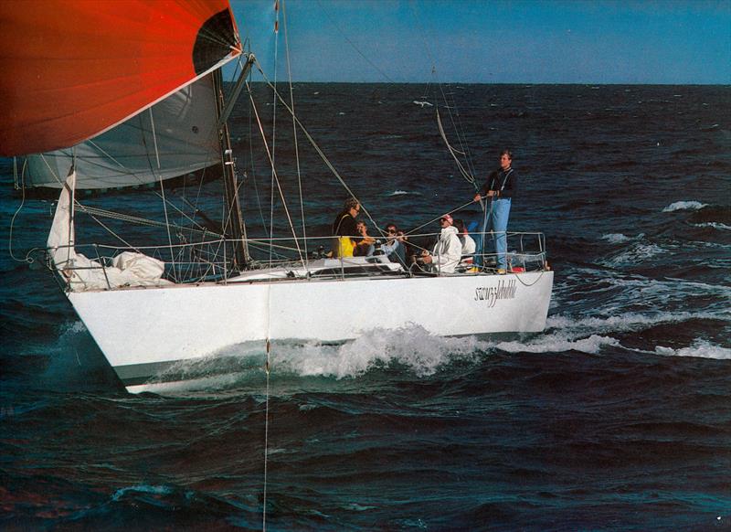 Rick Dodson aboard Swuzzlebubble, trimming the spinnaker during the NZ Admirals Cup team trials in 1981 - photo © Peter Montgomery