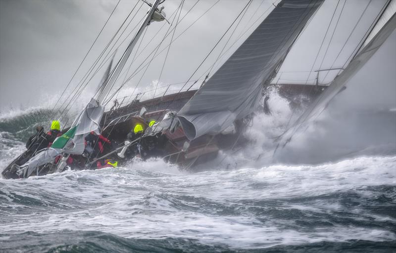 That's more like it. Mizzen down, slabs in the main, and water everywhere - tough times for Refanut at the start of the 49th Rolex Fastnet Race. Just yummy! - photo © Kurt Arrigo / Rolex