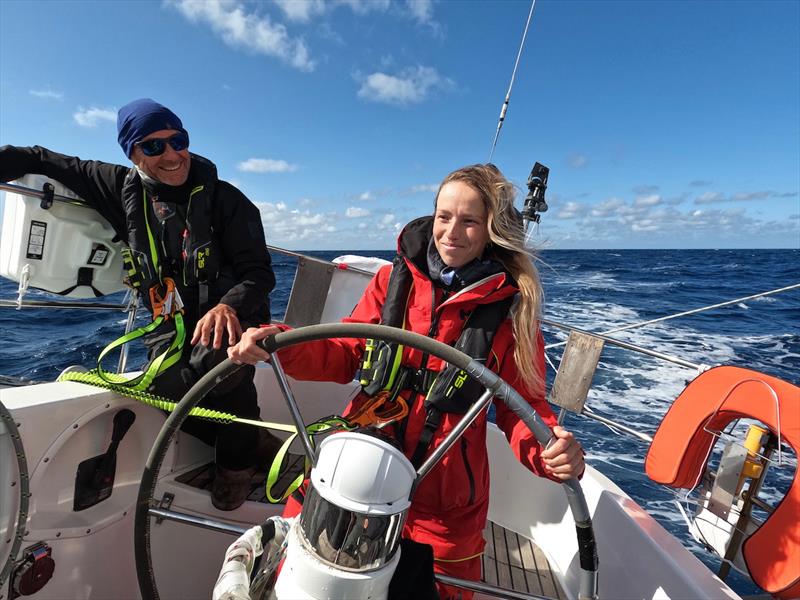 Catheryne Langford and Patrick Bodiou enjoying the sun on board Explorer AU (28) (OGR2023 Sayula Class Entry) - photo © OGR2023 / McIntyre Adventure