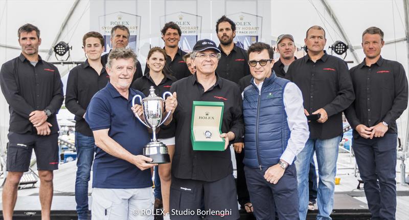 Line Honours Prizegiving John Markos (CYCA Commodore), Jim Cooney (LDV Comanche) and Patrick Boutellier (Rolex Australia) photo copyright Luca Butto' taken at Cruising Yacht Club of Australia and featuring the IRC class