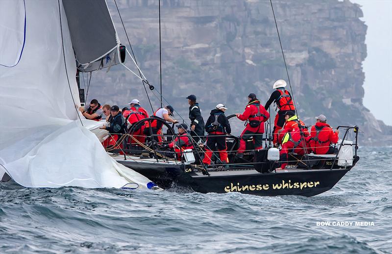 Aiming not to get eh bag wet on Chinese Whisper (get the foot in team) - CYCA Bird Island Race photo copyright Bow Caddy Media taken at Cruising Yacht Club of Australia and featuring the IRC class