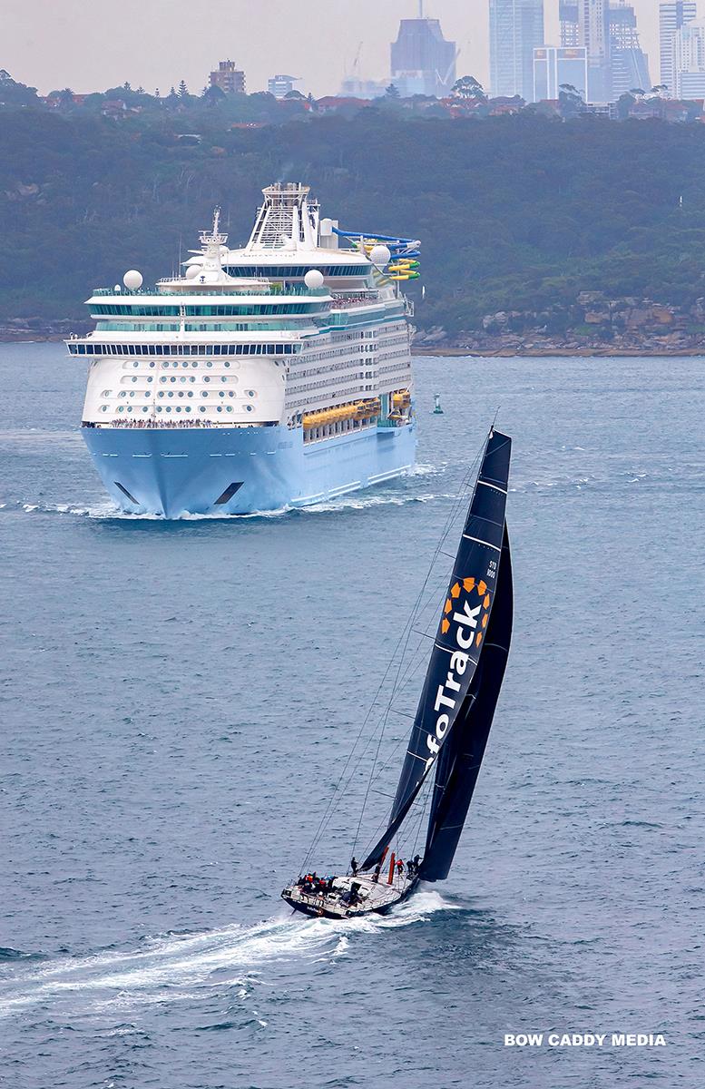 Might is right - even a supermaxi can look small - takes a cruise liner to do it, however... - CYCA Bird Island Race photo copyright Bow Caddy Media taken at Cruising Yacht Club of Australia and featuring the IRC class