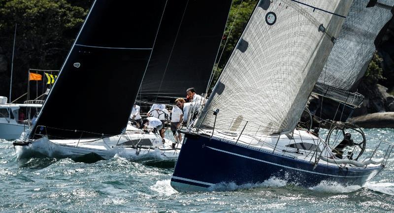 Soozal (blue hull) R2 start - Sydney Short Ocean Racing Championship 2020 photo copyright Marg Fraser-Martin taken at Middle Harbour Yacht Club and featuring the IRC class