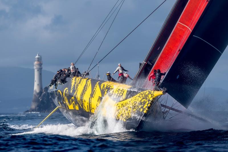 Skorpios was the first monohull to round the Fastnet Rock, passing the iconic turning point at 1820 BST on the second day photo copyright Rolex / Kurt Arrigo taken at Royal Ocean Racing Club and featuring the IRC class