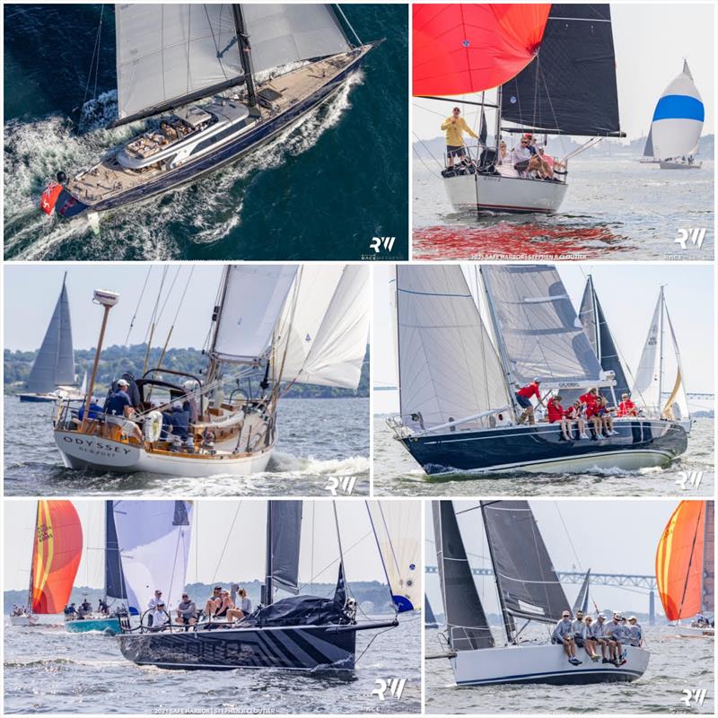 Clockwise from upper left: Winners Perseus 3 (Superyacht Class), Hawk (PHRF C), Galadriel (PHRF Cruising Spinnaker), Das Blau Max (PHRF B), Incognito (PHRF A), and Odyssey (PHRF Cruising Non-Spinnaker) - photo © Safe Harbor / Stephen Cloutier