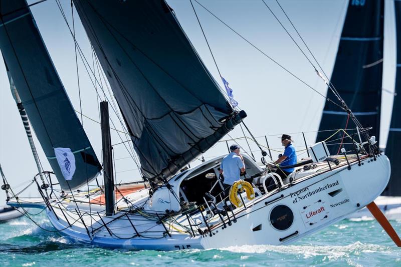In IRC Two-Handed Ross Hobson's Open 50 Pegasus of Northumberland was in the first start and leads the class on the water in the Sevenstar Round Britain & Ireland Race photo copyright Rick Tomlinson / RORC taken at Royal Ocean Racing Club and featuring the IRC class