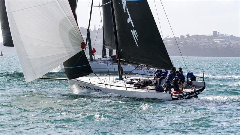 Lucky over takes Sassinate - Coastal Classic - October 24, 2025 photo copyright Richard Gladwell - Sail-World.com/nz taken at Royal New Zealand Yacht Squadron and featuring the IRC class