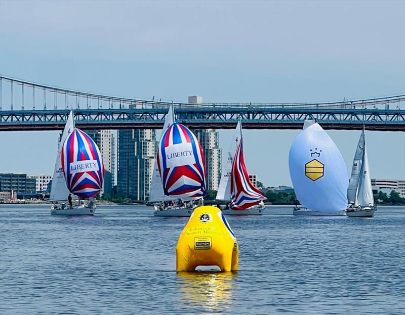 Keelboats racing in the foreground of the scenic Ben Franklin Bridge - photo © Irina Bernatsky