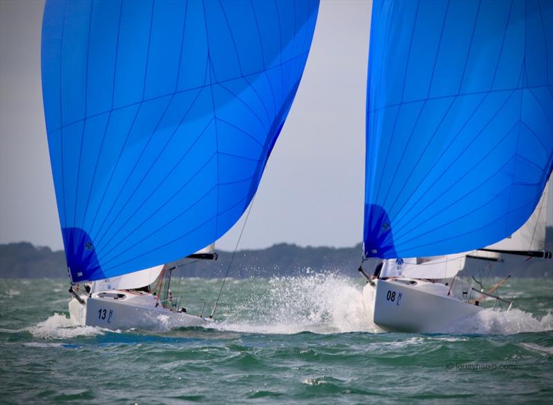 L-R Soak Racing and Jonnie Goodwin's RYS team lock horns downwind - 2020 J/70 UK National Championship photo copyright Louay Habib taken at Royal Southern Yacht Club and featuring the J70 class