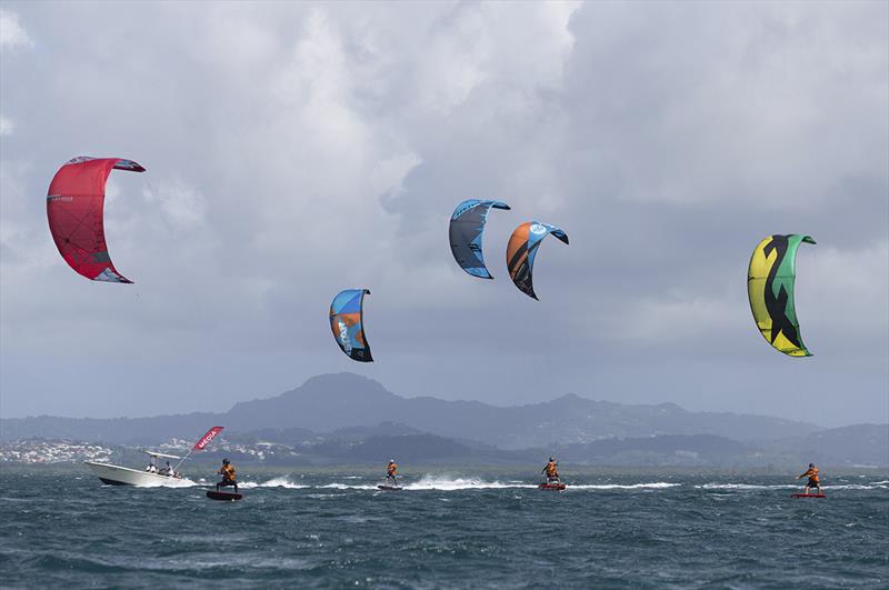 The KiteFoilers are showing incredible pace here. But are they faster than GC32s - 2018 Martinique Flying Regatta photo copyright Jean-Marie Liot / Martinique Flying Regatta taken at  and featuring the Kiteboarding class